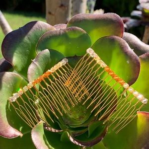 Hair comb clips with yellow crystal ombré beadings